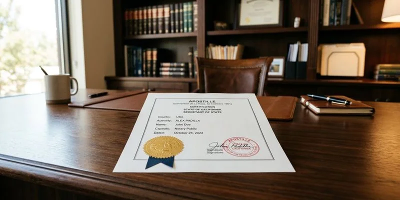 Apostille certificate attached to official North Carolina document