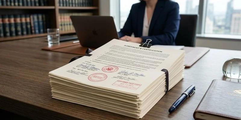 Client reviewing documents at kitchen table before mobile notary arrives