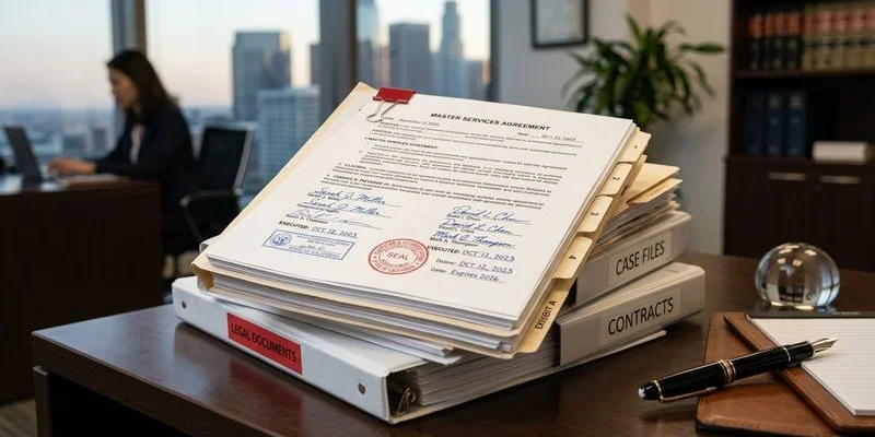 Employer reviewing I-9 employment verification documents with new hire