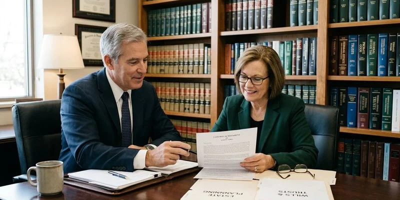 Estate planning checklist document with pen and glasses on desk