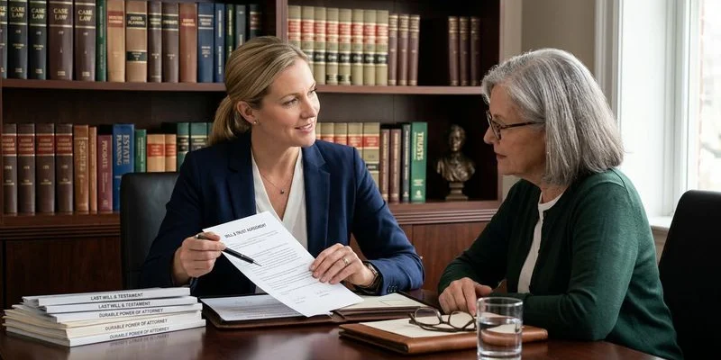 Family discussing estate planning documents with a professional advisor