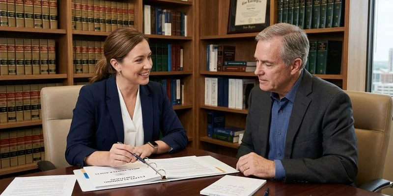 Notary verifying identification for estate planning document signing