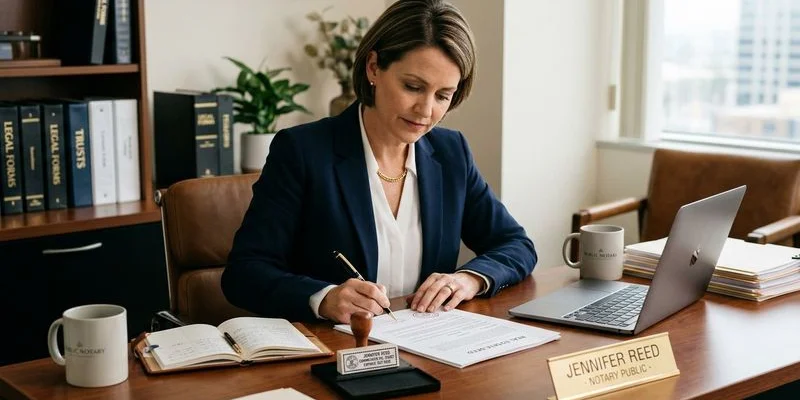 Step-by-step process diagram showing the remote online notarization workflow